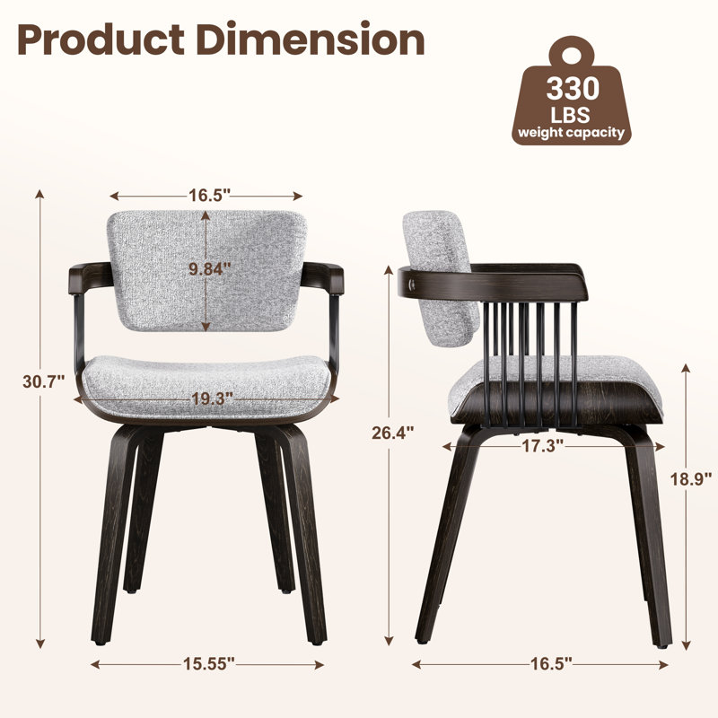 Upholstered Dining Chairs Set Of 2 With Arms, Modern Fabric Dining Room Chairs, Comfortable Kitchen & Dining Chairs For Dining Room, Kitchen, Breakfast Nook