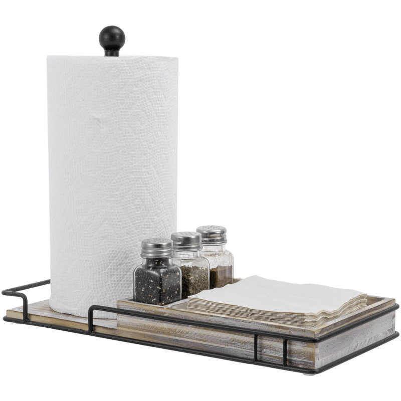 Iron and Solid Wood Paper Towel Holder