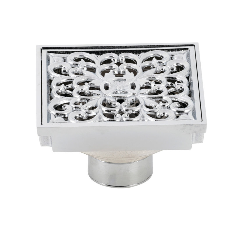 Kingston Brass Watercourse 4-Inch Square Grid Shower Drain with Hair Catcher, Polished Chrome