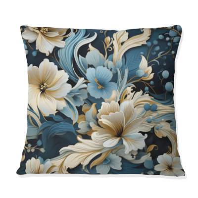 Paisley Elegance Blue And Beige I - Floral Printed Throw Pillow