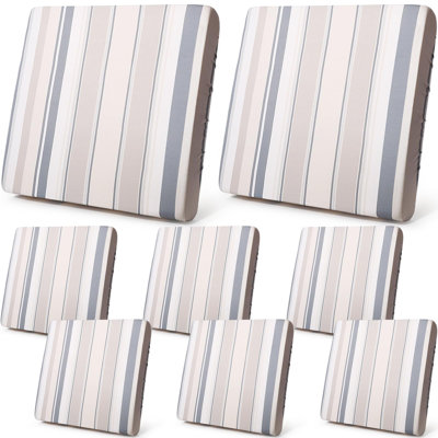 Ensemble de 8 housses de coussin de patio extensible à rayures neutres, housses de remplacement de siège de canapé d'extérieur résistantes à l'eau, protecteurs de coussin de meubles doux lavables