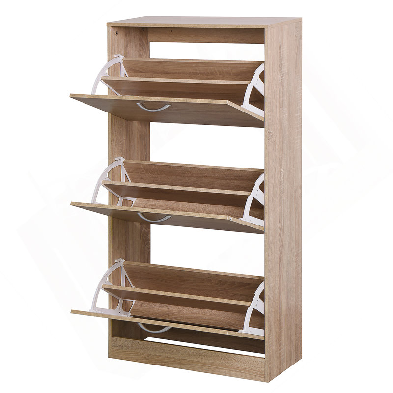 3-Drawer Shoe Storage Cabinet, 3-Tier Wood Shoe Rack Storage Organizer