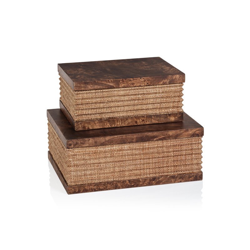 Boîte décorative Sabinio Burlwood & Raphia, H 4,5 po x l 11 po x P 9 po