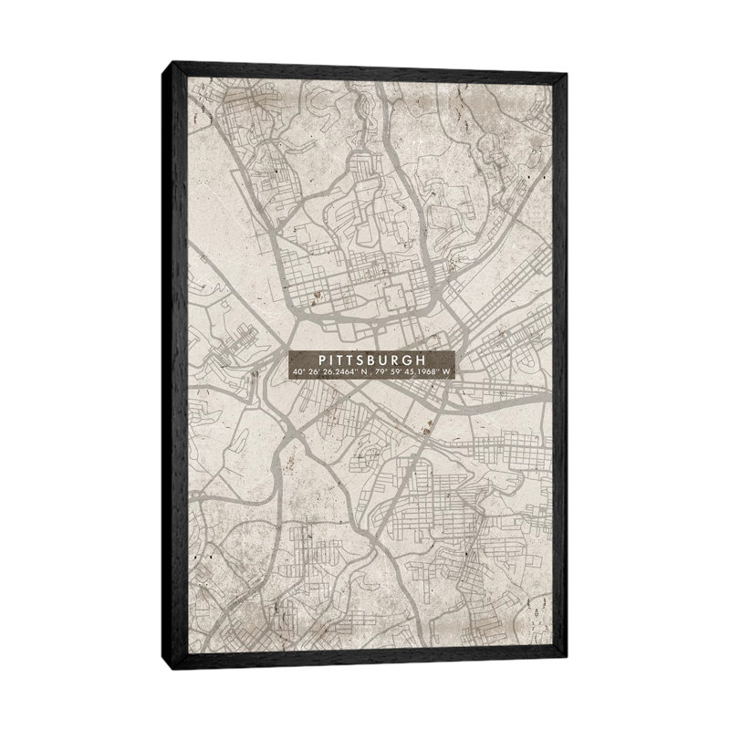 Pittsburgh City Map Abstract 1 Piece Wall Art on Canvas, 152.4cm H x 101.6cm W x 3.81cm D, Black Framed