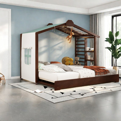 Lits avec rangement, lit simple en bois avec lit gigogne, maison pour enfants moderne