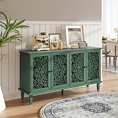 Buffet antique 60 "avec sculptures florales avec pieds en bois massif et poignées en laiton antique et tablettes réglables, meuble télé pour téléviseur de 65 po et plus, buffet pour le salon, la salle à manger