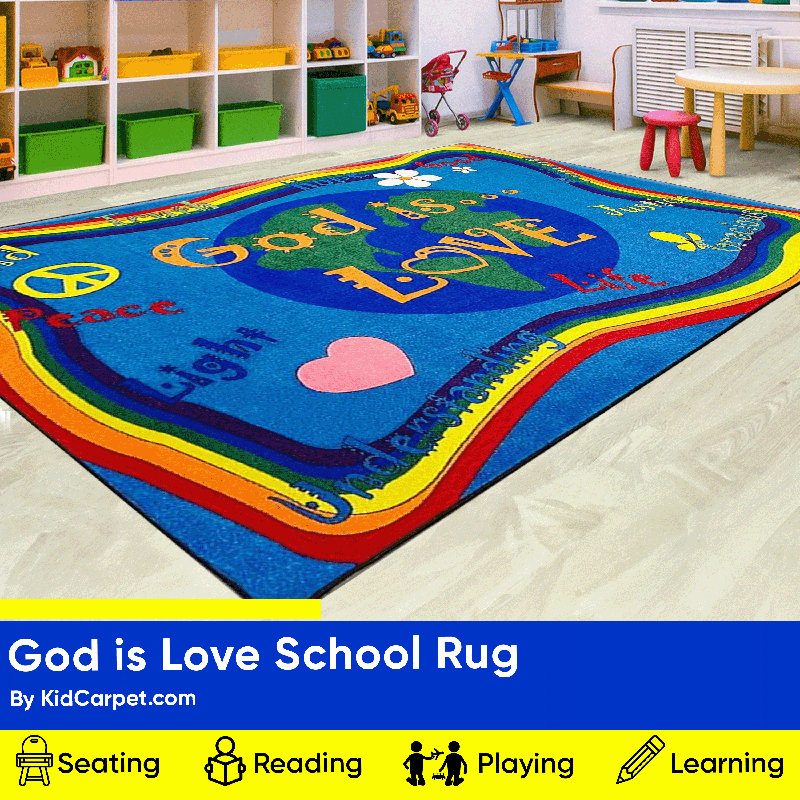 Tapis de classe KidCarpet.com « Dieu est amour », rectangle 183 x 260 cm, Rectangle 6 pi x 8 pi 6 po