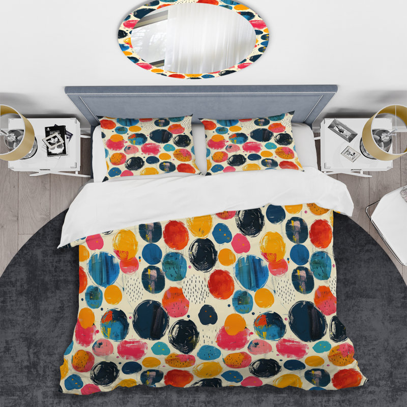 Ensemble de housse de couette à pois orange et vert VI, Housse de couette très grand et 2 très grandes t