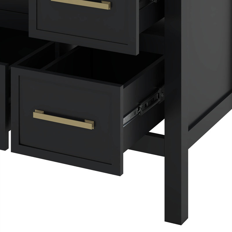 Meuble-lavabo 36 po avec structure en bois massif et 5 tiroirs, Noir