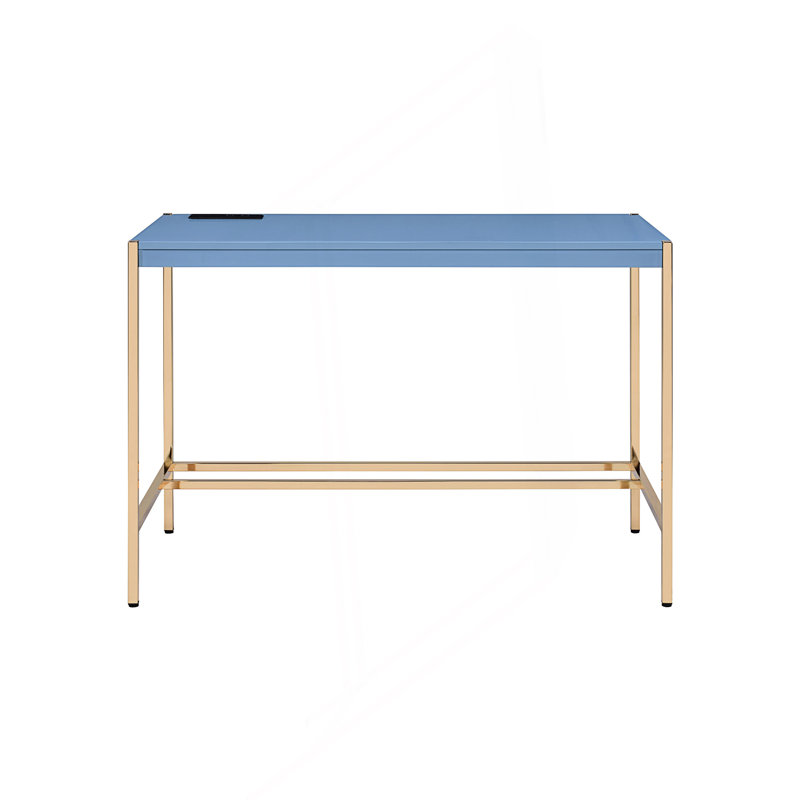 Bureau d'écriture ultrabrillant avec USB, Bleu marine/doré