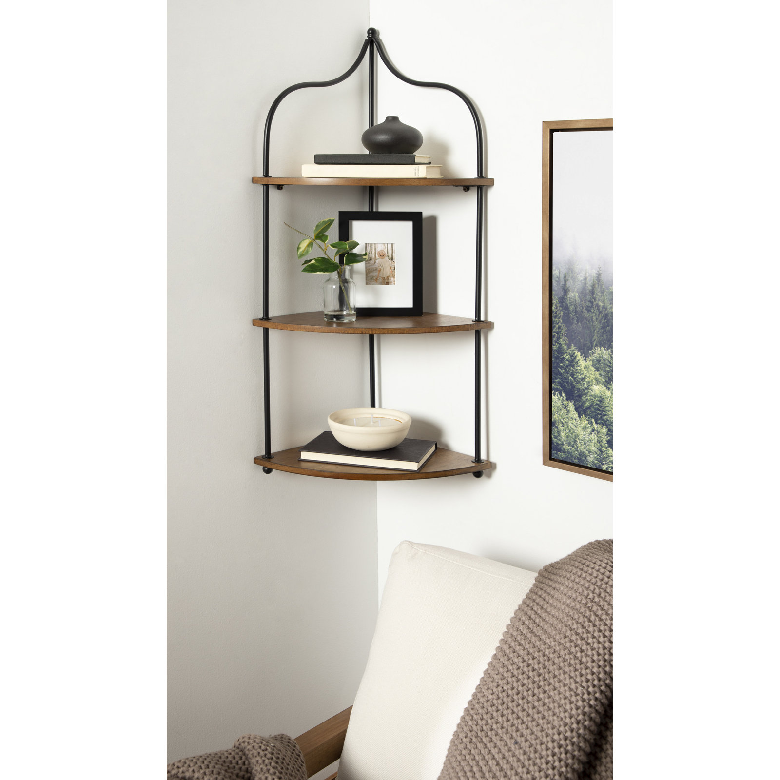 17" Corner Shelf, Brown/Black