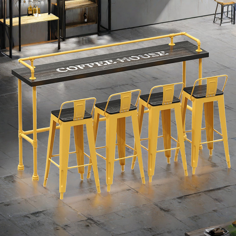 Karez Solid Wood Top Trestle Dining Set, Yellow, Yellow/Black, 5