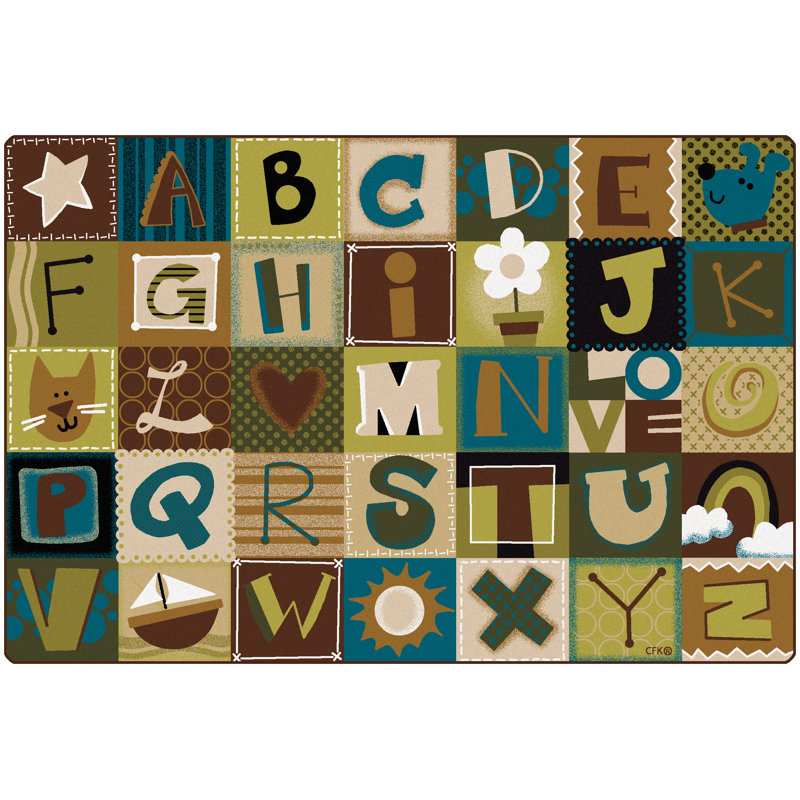 Alphabet Blocks KIDSoft Seating Tufted Brown/Green Area Rug, Rectangle 8'4" x 13'4"