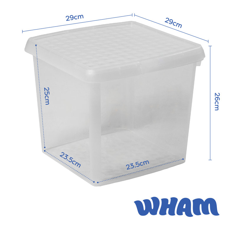 Wham Clip Square Plastic Storage Boxes with Secure Clip Lock Lids Clear/Clear/Clear