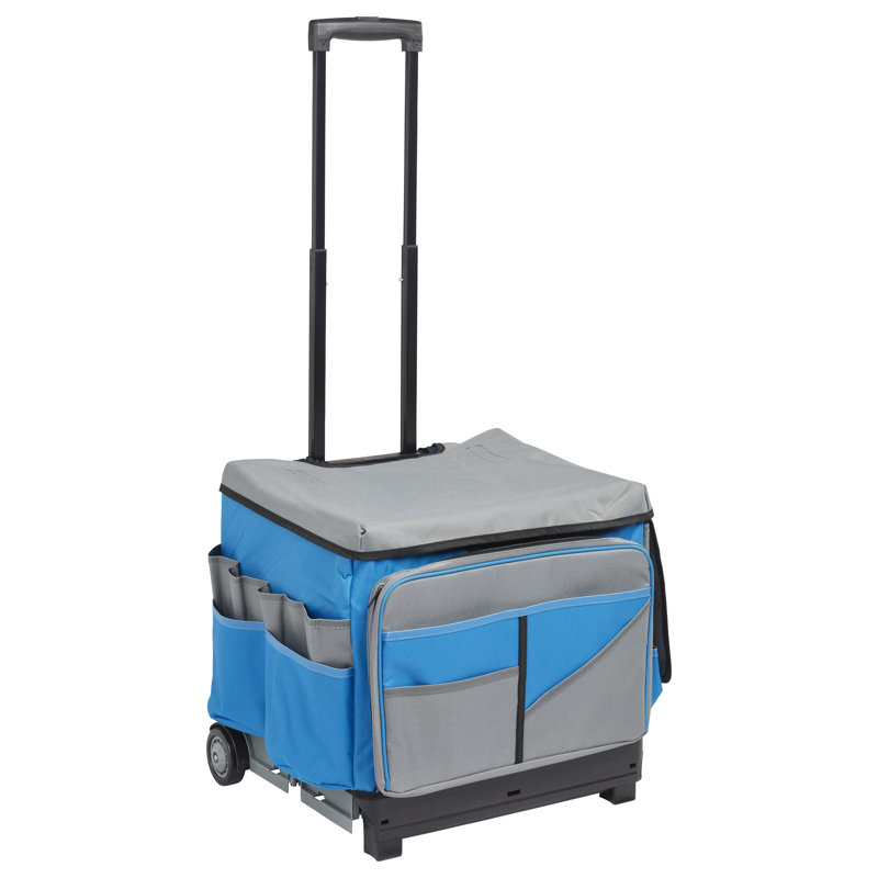 Blue and Grey Canvas Rolling Cart with Organizer Bag