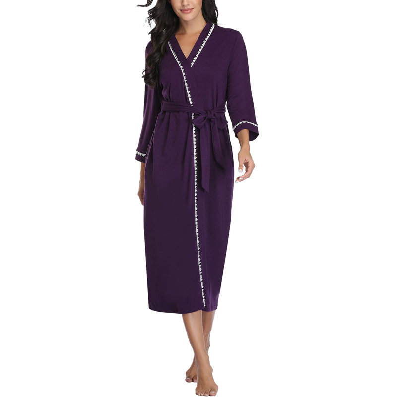 Nemanja Satin Mid-Calf Bathrobe, M, Purple