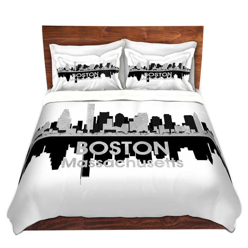 City IV Boston Massachusetts Modern & Contemporary Polyester Duvet Cover, King Duvet Cover + 2 Shams