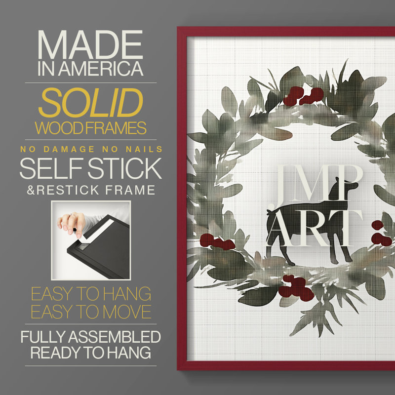 «Christmas Holiday Art CDXI», reproduction encadrée - bois massif, H 11 po x l 9 po, Rouge