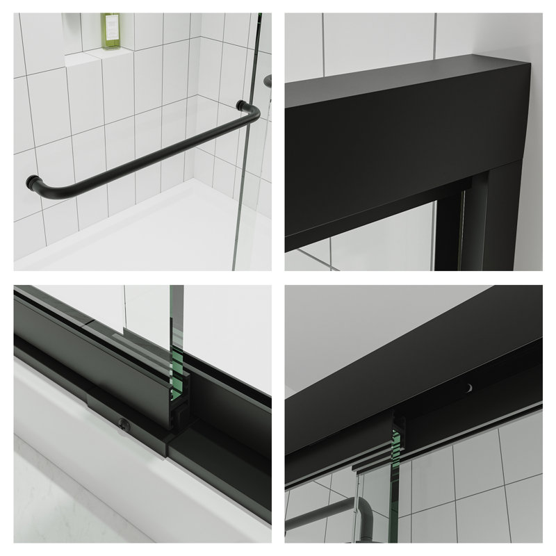 60 x 72 Matte Black Sliding Shower Door with Clear Glass
