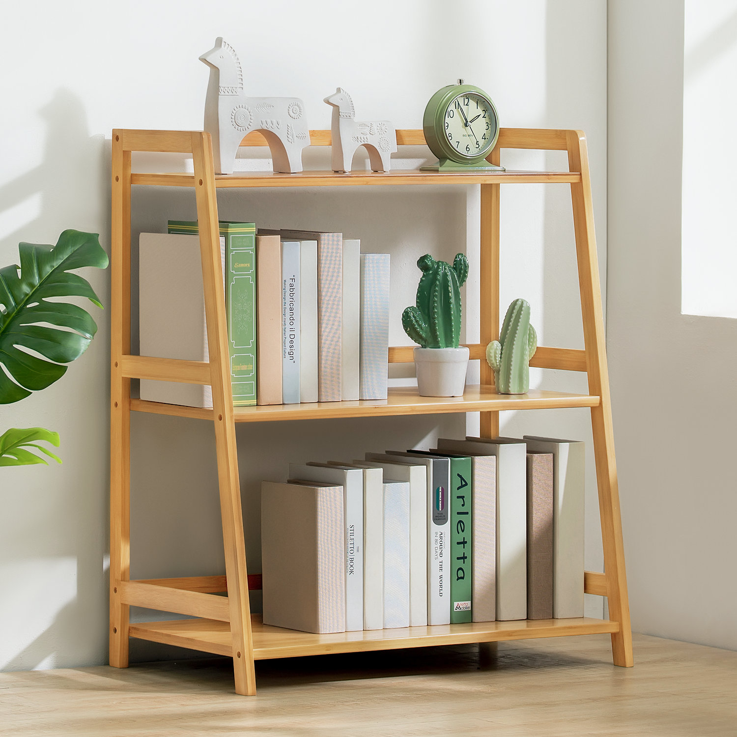 MoNiBloom 5 Tier Narrow Bookcase Etagere Organizer Bamboo Freestandin