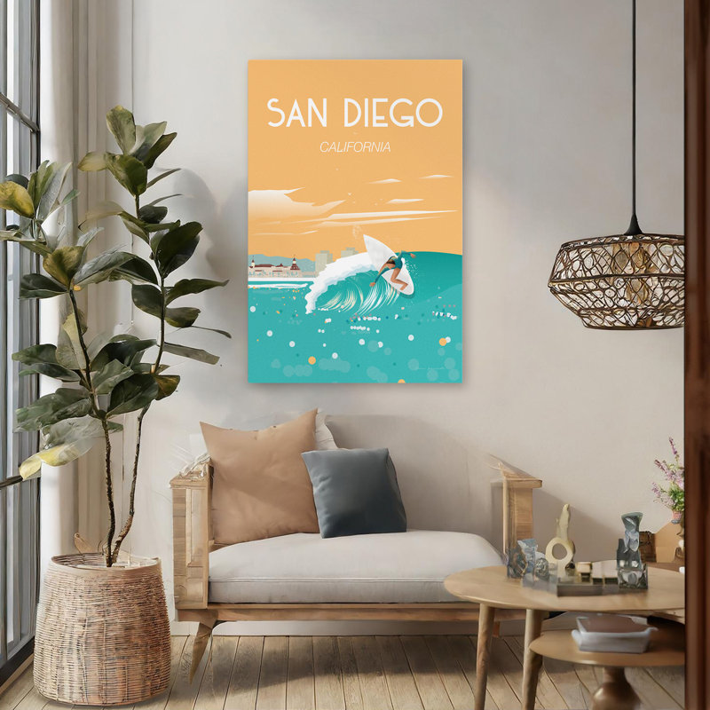 San Diego - Adventure Beach - art californien bleu, H 48 po x l 32 po