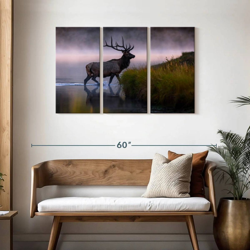 Elk Bull dans l'eau, H 28 po x l 45 po