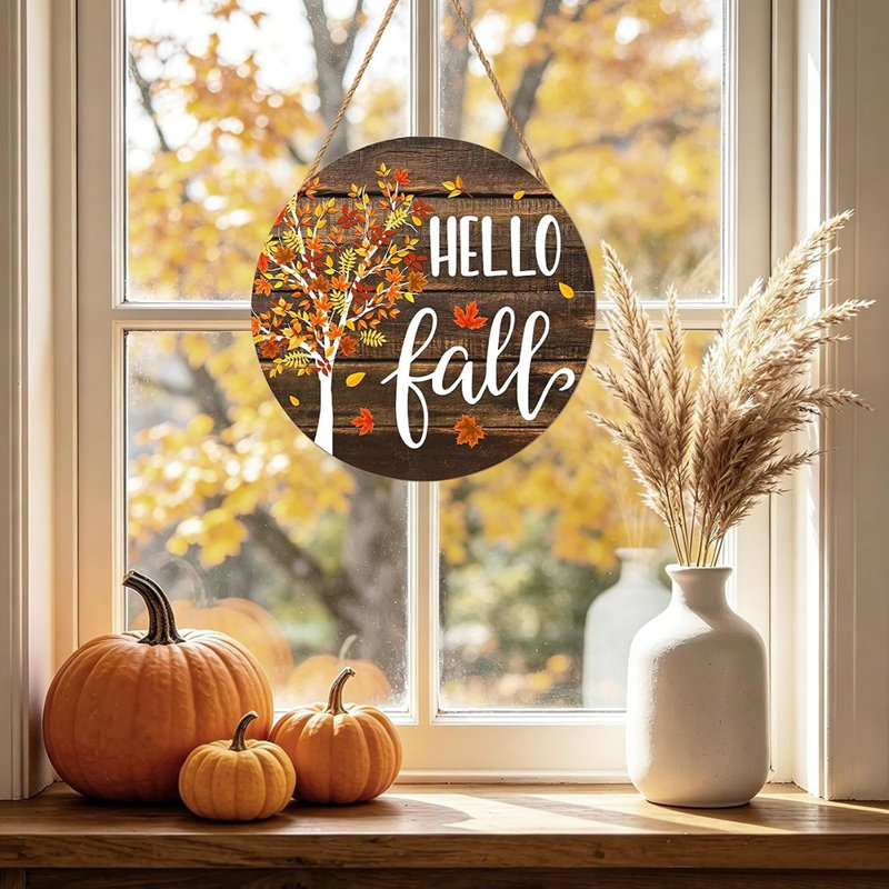 Panneau de porte en bois Hello Fall