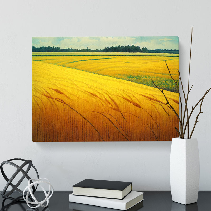 XXX-H1022-WF-10071X Watercolour Wheat Field Vol.5 - Wrapped Canvas Painting, 50cm H x 76cm W x 3cm D