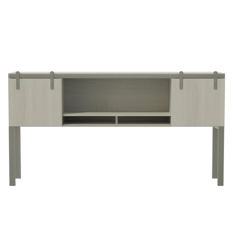 Mirella Hutch with Sliding Wood Doors, White Ash, 38" H x 72" W x 15" D