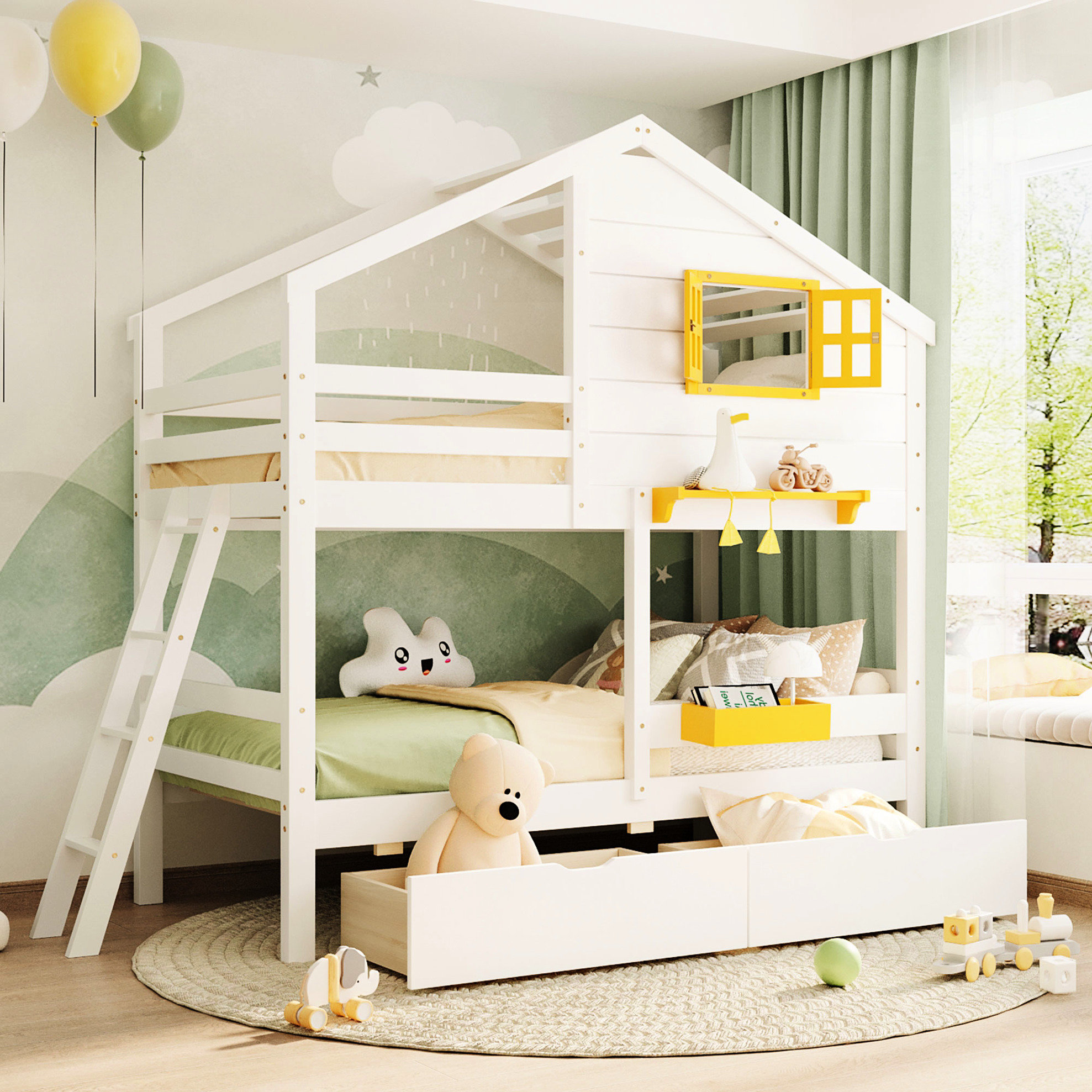 Ebern Designs Grey Twin Over Bunk Bed With Valuable Aspects. 2 Drawers ...