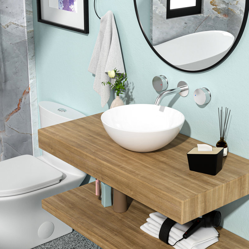 16"X16" Round Ceramic Bathroom Vessel Sink In White. Contemporary . Superior Quality, Low Water Absorption. Smooth Surface, Stain Resistance. Above Counter Installation. 1 3/4" Center Drain Hole