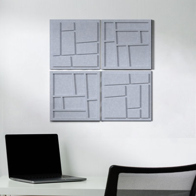 3D Decorative Felt Acoustic Wall Panels Grid Pattern Blue Gray
