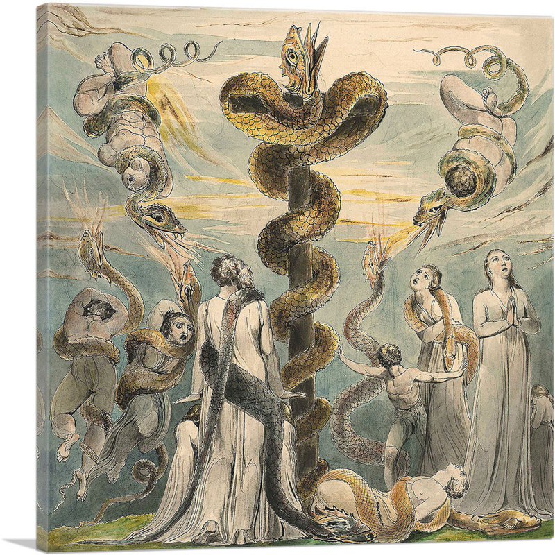 «Moïse érigeant le serpent d'airain» par William Blake, reproduction d'art sur toile tendue, H 26 po x l 26 po x P 1,5 po