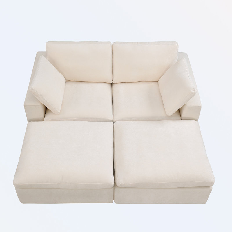 Loveseat Sofa with 2 Ottoman, Beige
