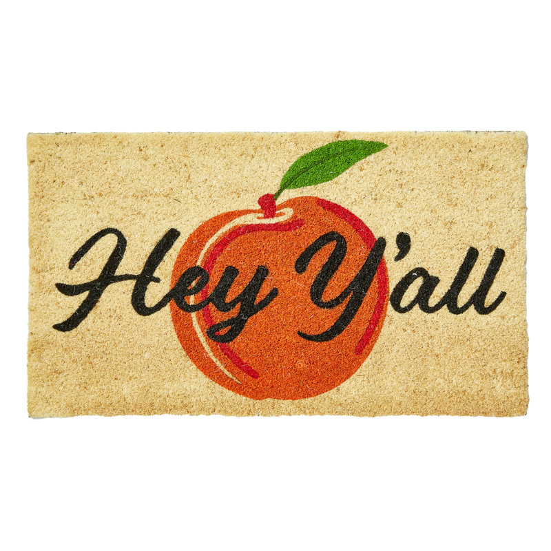 Hey Yall Peach Non-Slip Coir Door Mat