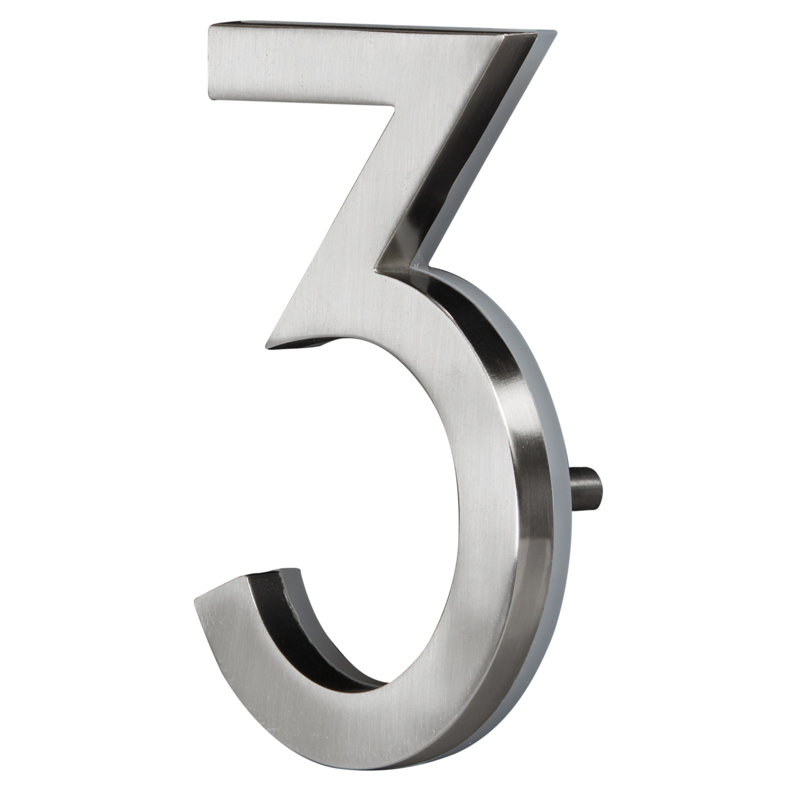 LED Backlit Illuminated Floating 5'' House Number, Satin Nickel, #3