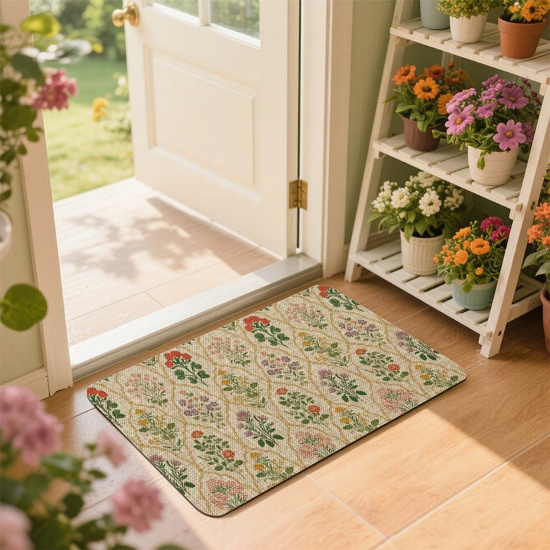 Tapis de sol beige à motif floral 24 po x 36 po pour le jardin intérieur et extérieur
