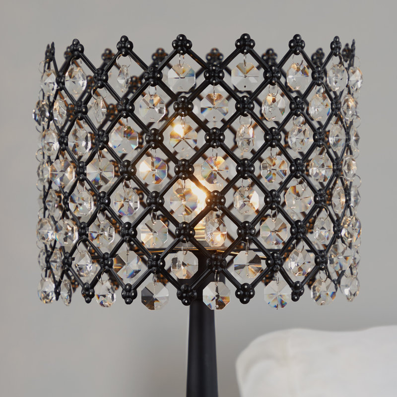 24" Black Metal Buffet Lamp Set with Crystal Shade