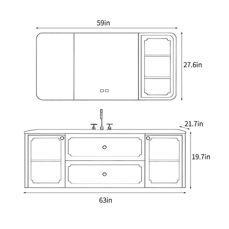 Fashion simple bathroom cabinet, 19.7" H x 63" W x 21.7" D