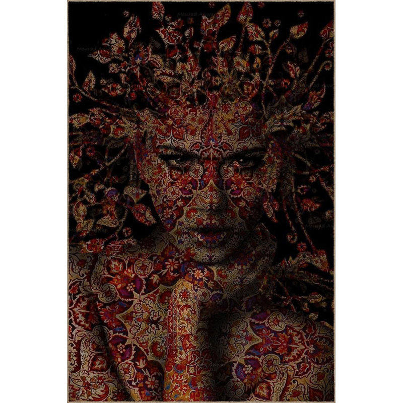 Tapis décoratif rétro à motif de visage noir et bourgogne, Sous-tapis rectangulaire 2 pi 6 po x 9 pi 10 po