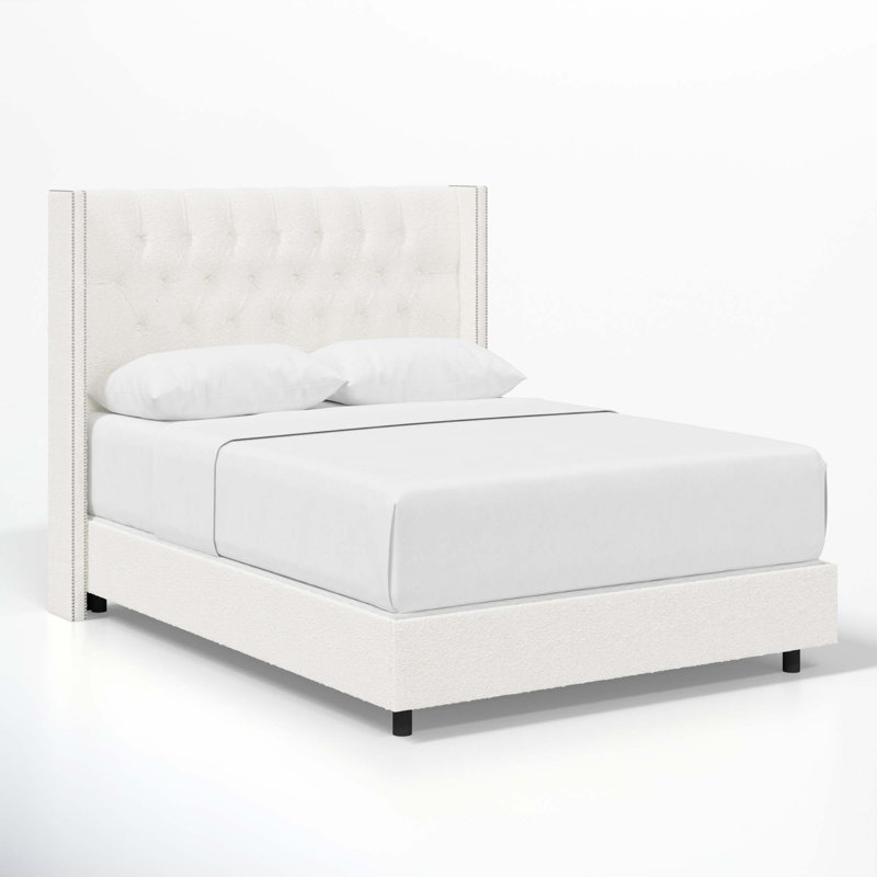 Lit tapissier standard Breckin, Double, Zuma White Textured Linen