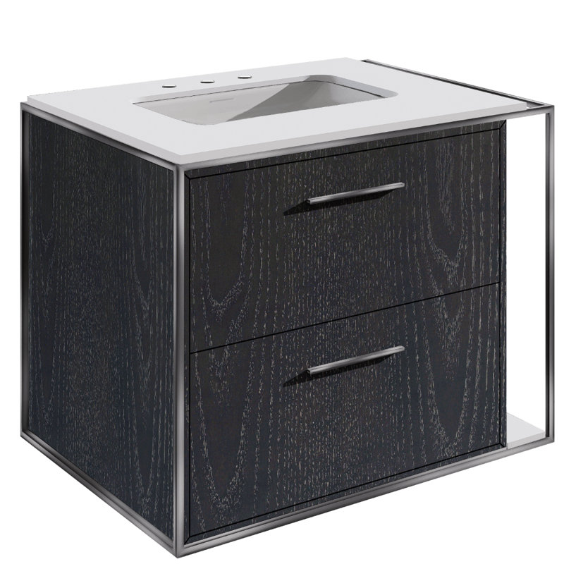 Linea 24" Vanity Base, Ash Gray, Brushed Stainless Steel, 8" Widespread