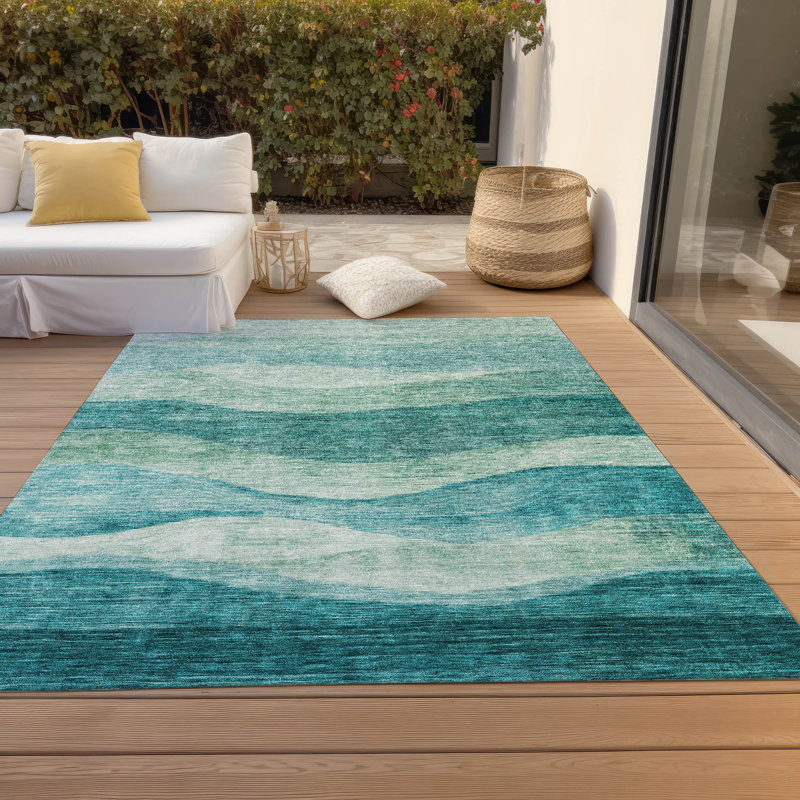 Lizabeta Machine-Washable Indoor/Outdoor Teal Rug, Rectangle 5' x 7'6"