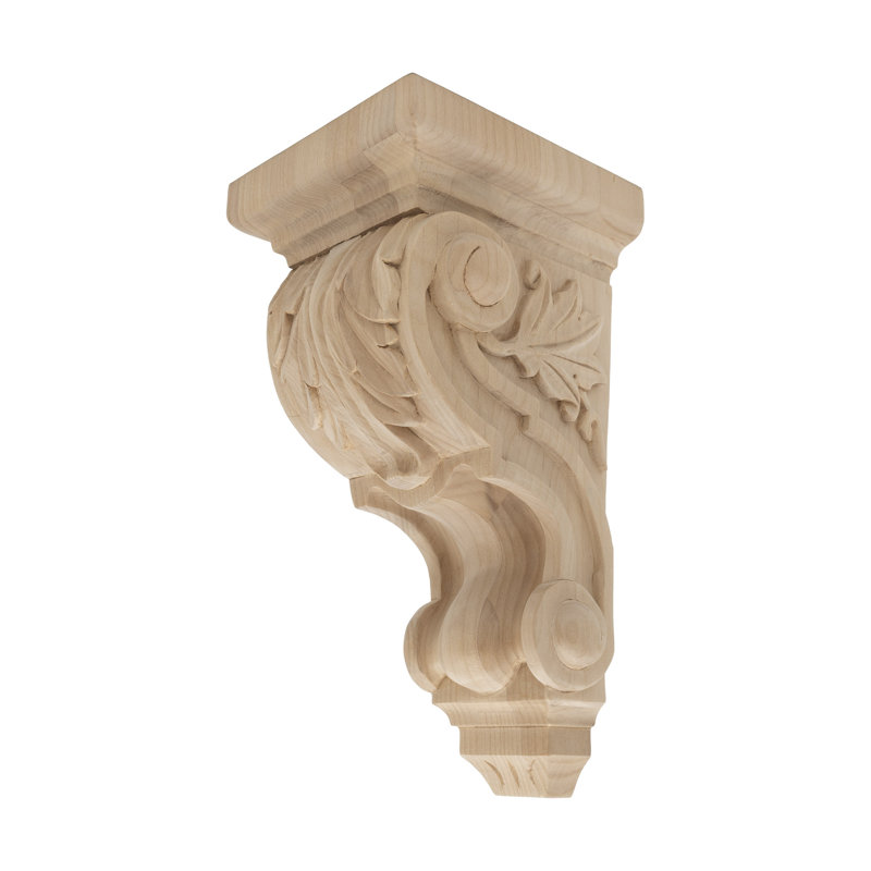 10" Hand Carved Alder Wood Acanthus Leaf Corbel