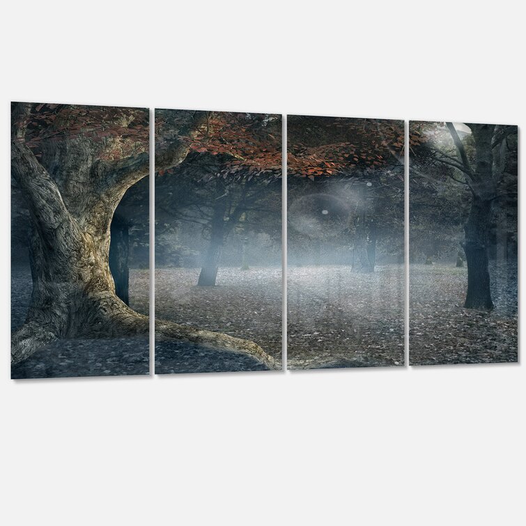 Designart Big Trees in Dark Foggy Forest - Landscape Photography