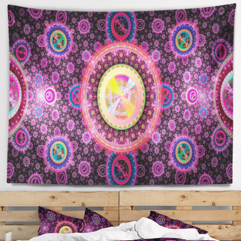 Tapisserie abstraite psychédélique abstraite rose vif, H 78 po x l 92 po
