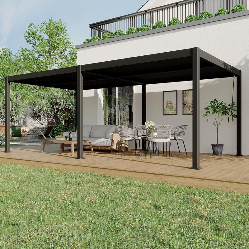 10x20 ft Aluminum Louvred Pergola with Adjustable Rainproof Roof for Backyard, Deck & Garden