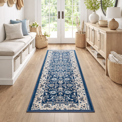 Anmie Oriental Dark Blue/Cream Area Rug