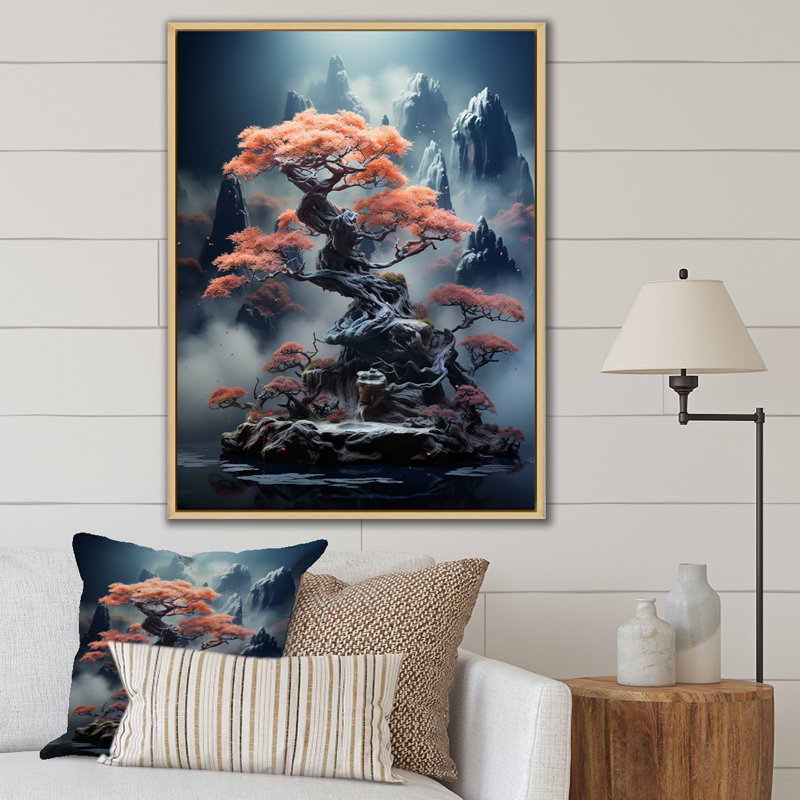 Mystical Bonsai 2 - Art mural bonsaï, Cadre flottant brun, H 20 po x l 12 po x P 1 po
