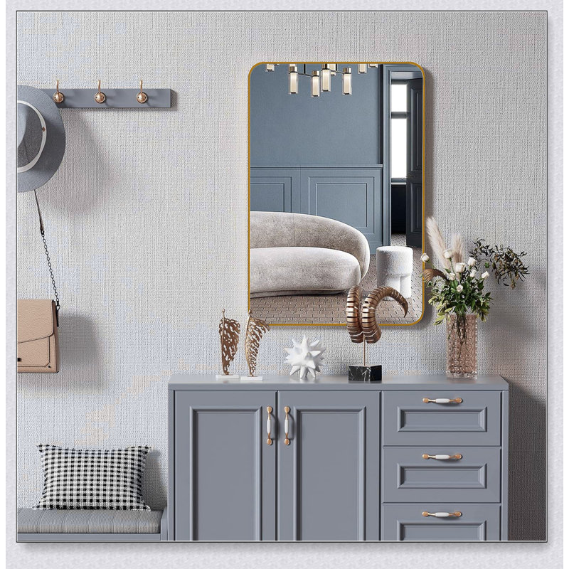 Metal Framed Rectangular Bathroom Mirror With HD Glass And Shatterproof Safety, Perfect For Modern Interiors., Gold